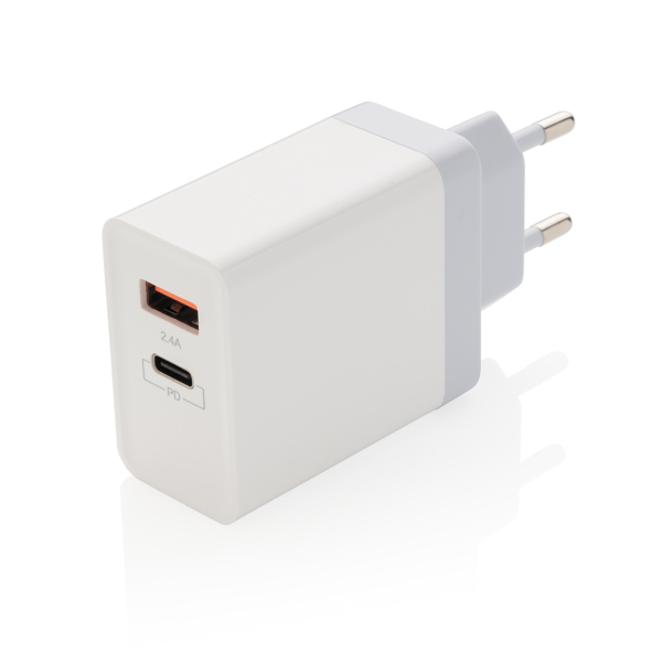 30W Fast Wall Charger Dual Output With Pd, White