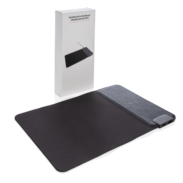 Mousepad With 15W Wireless Charging And Usb Ports, Black