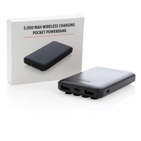 5.000 mAh Wireless Charging Pocket Powerbank, Black