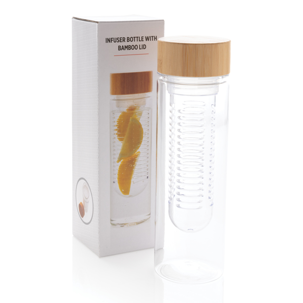 Infuser Bottle With Bamboo Lid, Transparent
