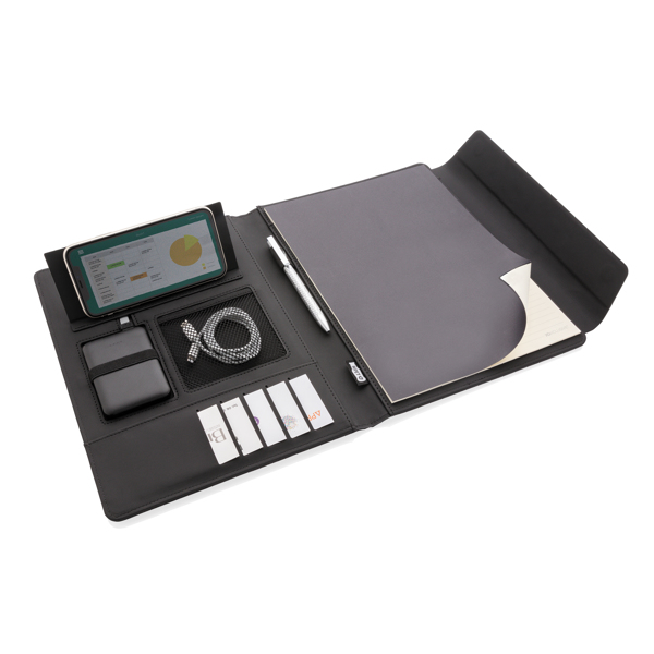 Fiko Wireless Charging Portfolio A4 With Powerbank, Black