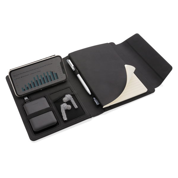 Fiko Wireless Charging Portfolio A5 With Powerbank, Black