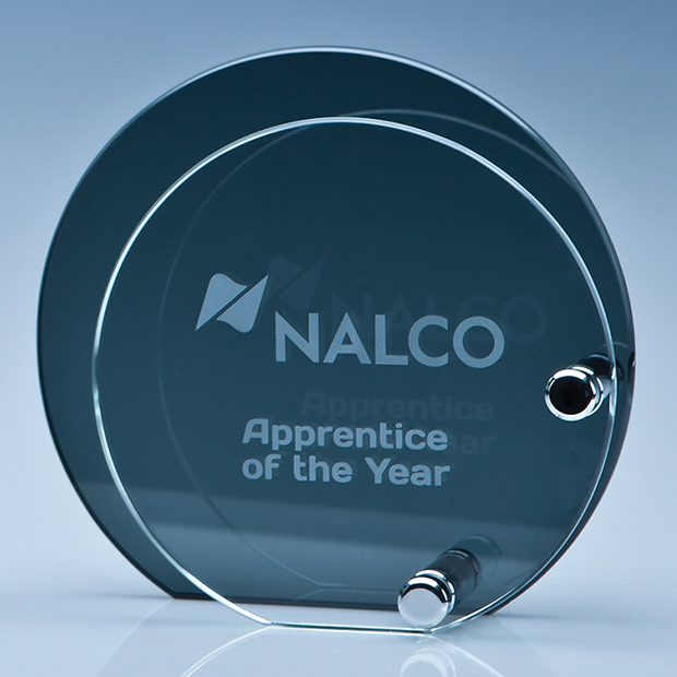 12cm X 6mm Clear Circle Mounted On A 15cm Smoked Glass Plaque