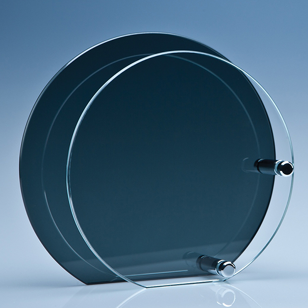 14cm X 6mm Clear Circle Mounted On A 18cm Smoked Glass Plaque
