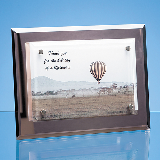 17.5cm X 23cm Mirrored Desk Plaque With Mounted Clear Rectangle, H Or V
