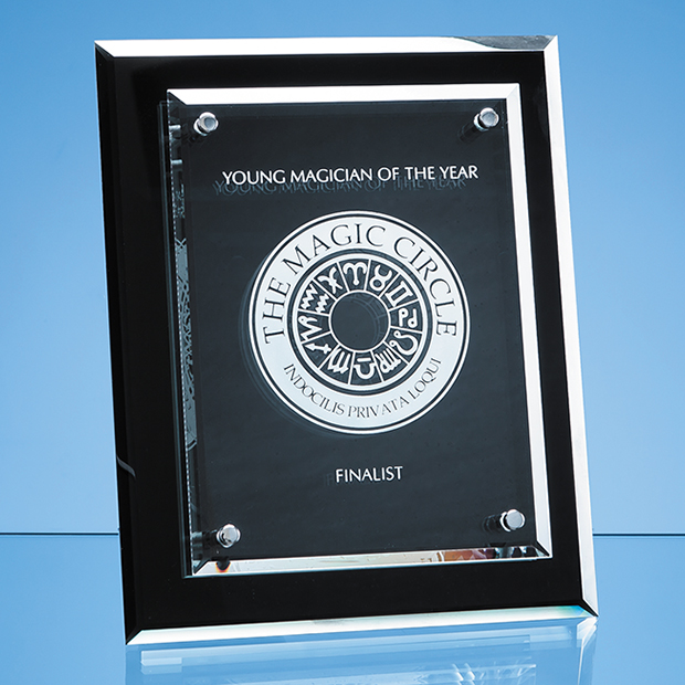 25cm X 20cm Onyx Black Desk Plaque With Mounted Clear Rectangle, H Or V