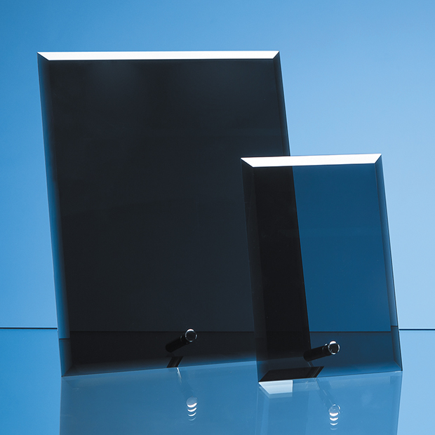 15cm X 10cm X 5mm Smoked Black Glass Rectangle With Chrome Pin