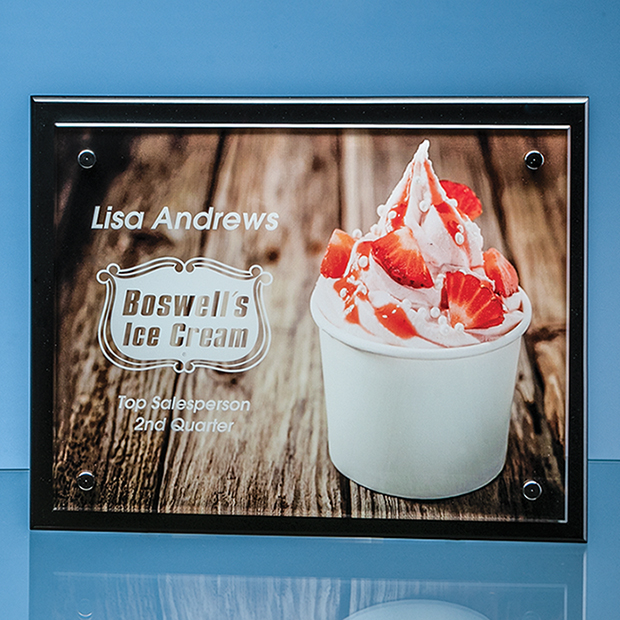 17.5cm X 22.5cm X 5mm Clear Glass Rectangle Mounted On A 17mm Thick Black Wood Plaque