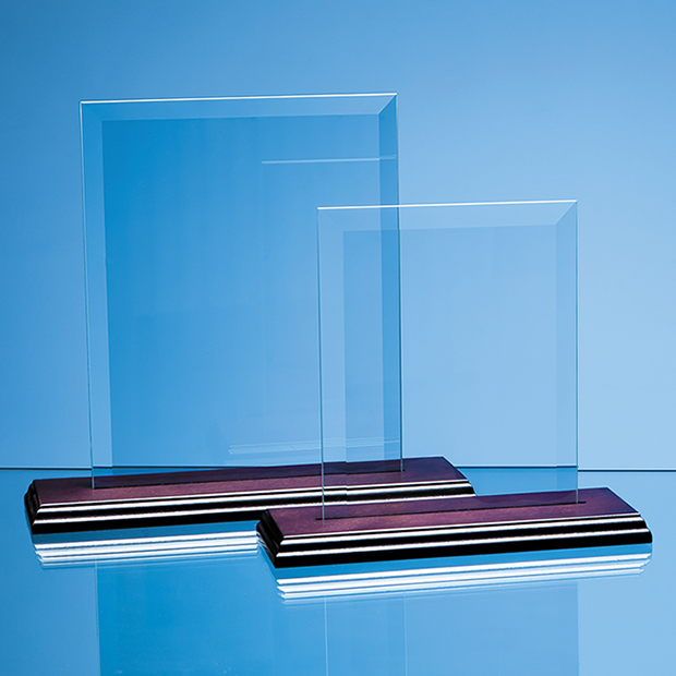 18cm X 12.5cm X 5mm Jade Glass Bevelled Rectangle On Wood Base