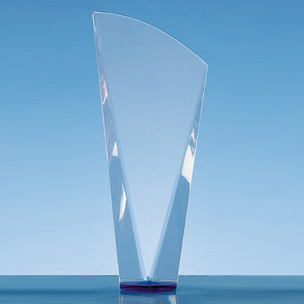 23.5cm Clear Optical Crystal Facet Shard Award With A Sapphire Blue Base