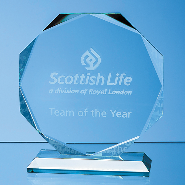 14.5cm X 14.5cm X 15mm Jade Glass Facetted Octagon Award