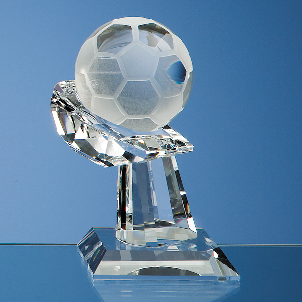 6cm Optical Crystal Football On Mounted Hand Award