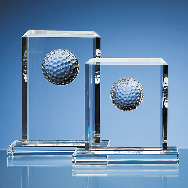 15cm Optical Crystal Golf Ball Rectangle Award