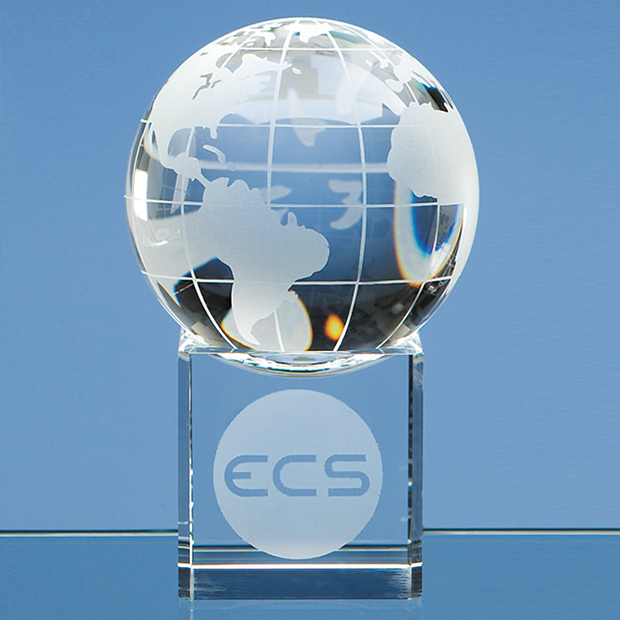 8cm Optical Crystal Globe On A Clear Crystal Base