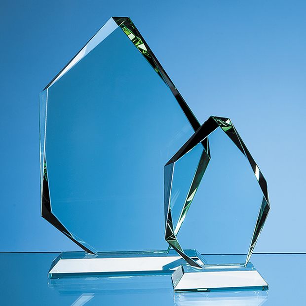 15cm X 10.5cm X 19mm Jade Glass Facetted Ice Peak Award
