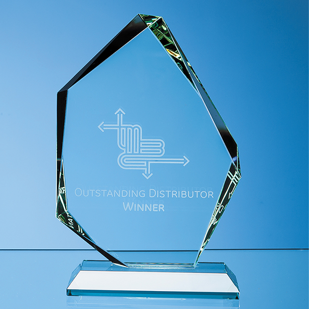 20cm X 14.5cm X 19mm Jade Glass Facetted Ice Peak Award