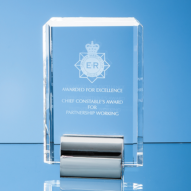 15cm Optical Crystal Rectangle Mounted On A Chrome Stand