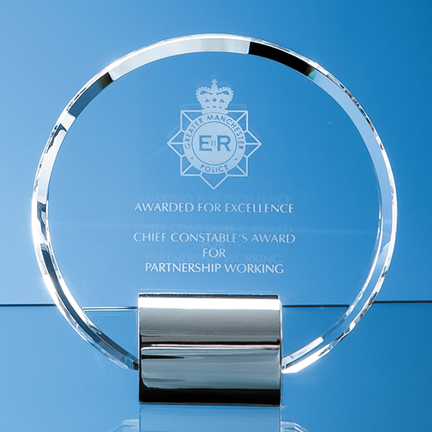 14cm Optical Crystal Circle Mounted On A Chrome Stand