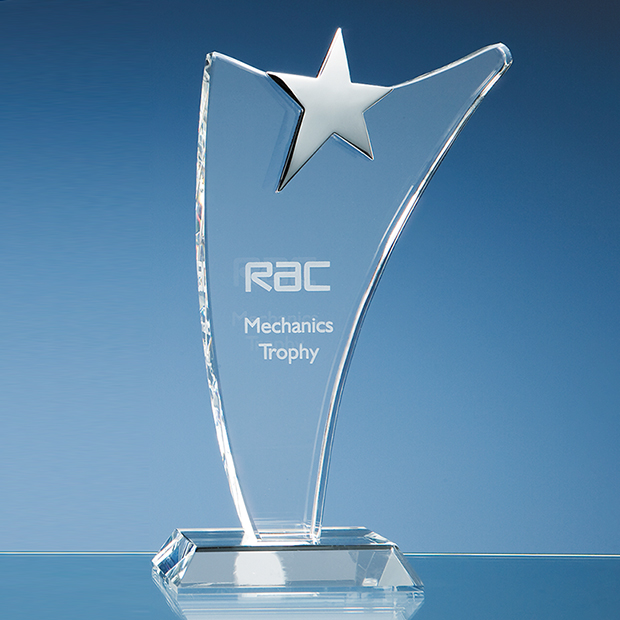 25cm Optical Crystal Swoop Award With Silver Star