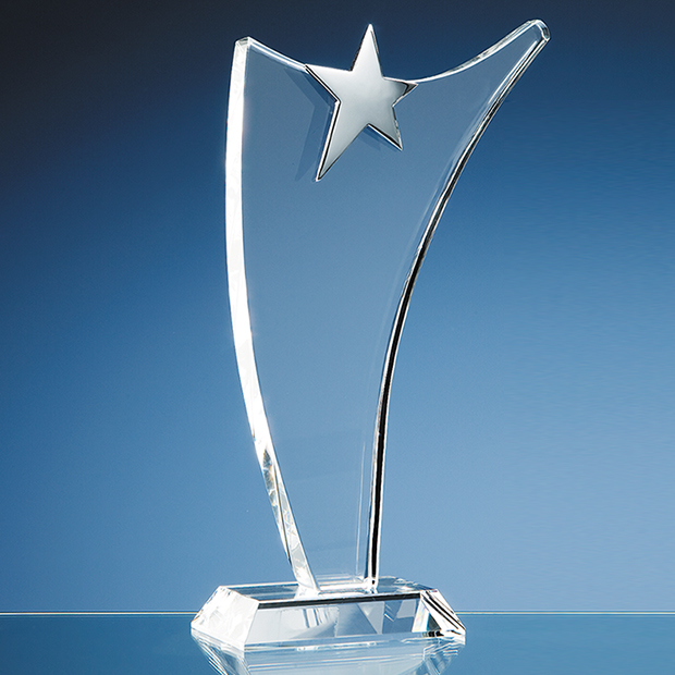 30cm Optical Crystal Swoop Award With Silver Star