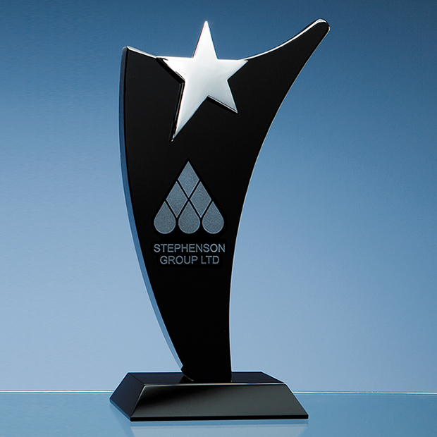 25cm Onyx Black Optic Swoop Award With Silver Star