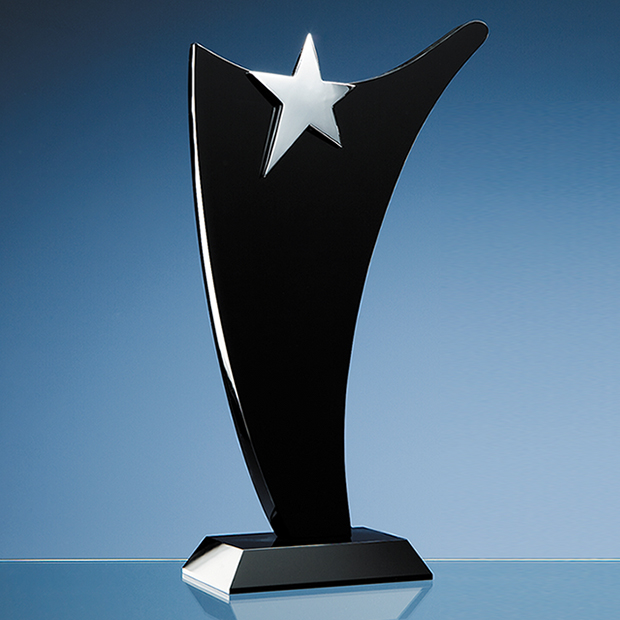 30cm Onyx Black Optic Swoop Award With Silver Star