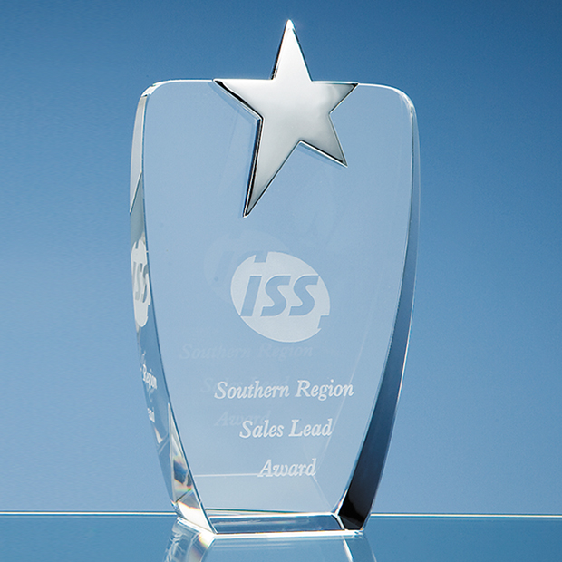 19.5cm Optical Crystal Oval Award With Silver Star