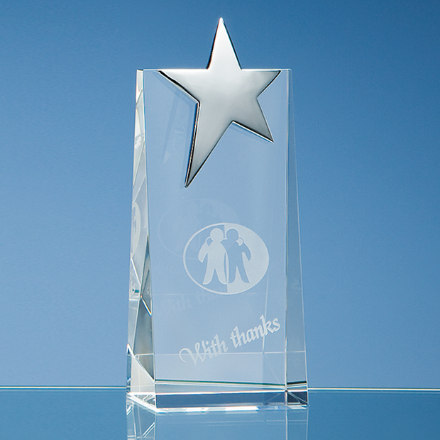 17.5cm Optical Crystal Rectangle With Silver Star
