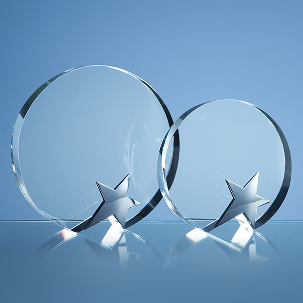 15cm Optical Crystal Circle Award With Silver Star
