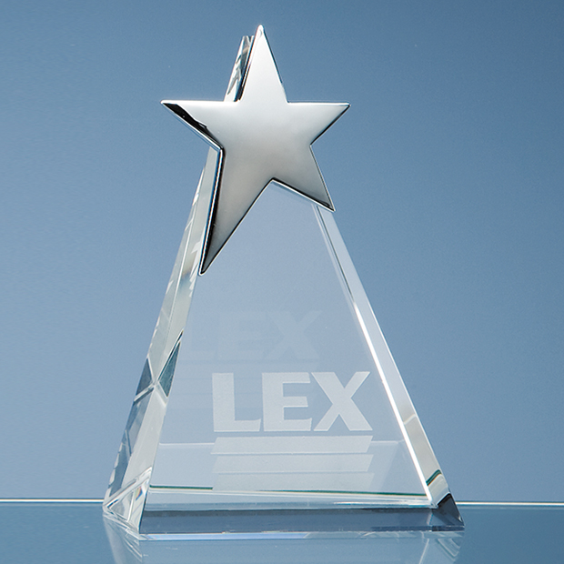 15cm Optical Crystal Triangle Award With Silver Star
