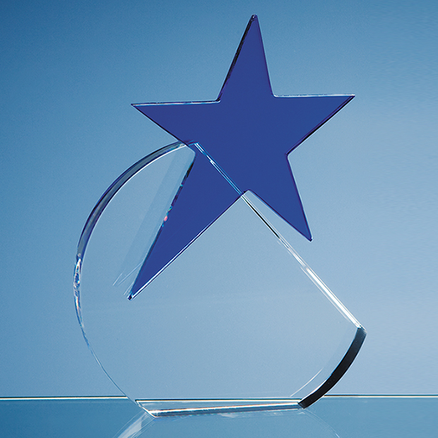 17.5cm Optical Crystal Circle With A Cobalt Blue Star Award