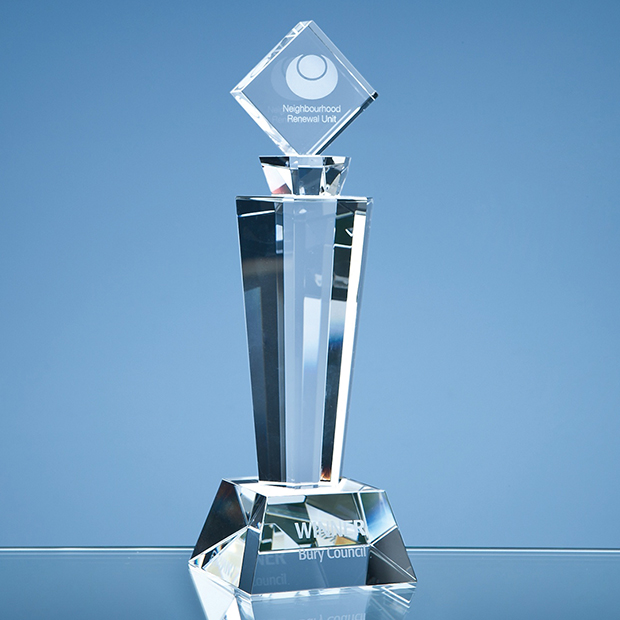 22cm Optical Crystal Mounted Square Award