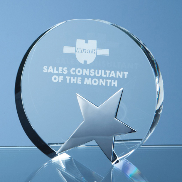 12cm Optical Crystal Circle Award With Silver Star