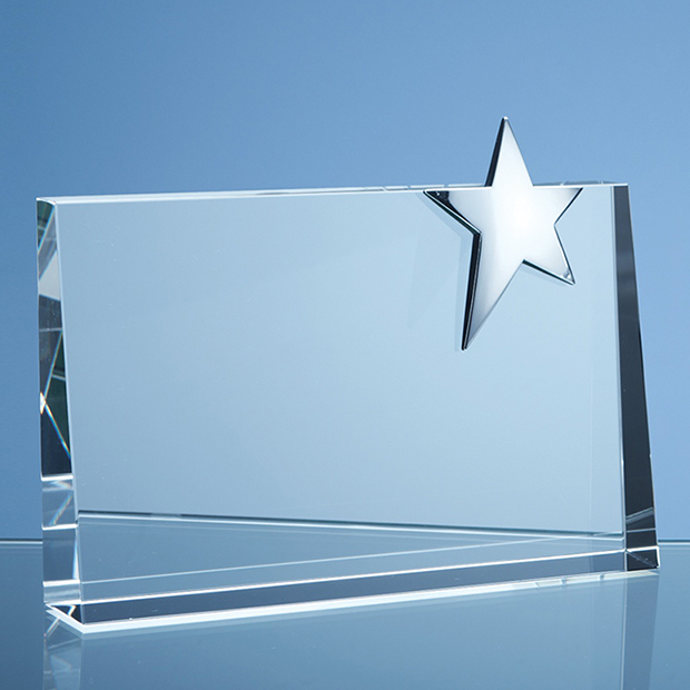 20cm Optical Crystal Horizontal Rectangle With Silver Star