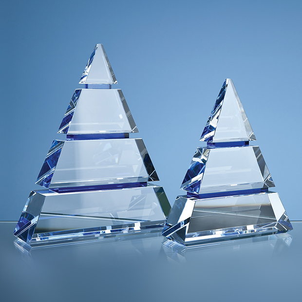 18.5cm Clear Optical Crystal Luxor Award With 2 Cobalt Blue Lines