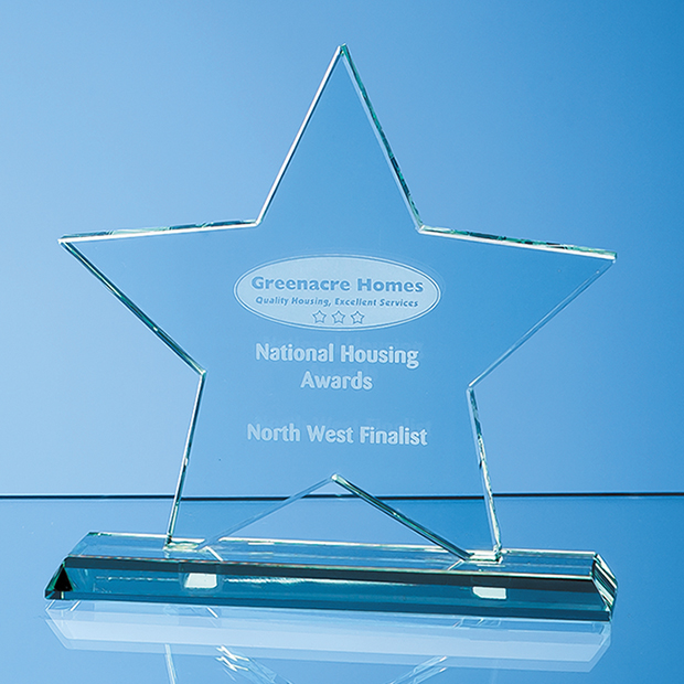 15cm X 15cm X 12mm Mounted Jade Glass Star Award