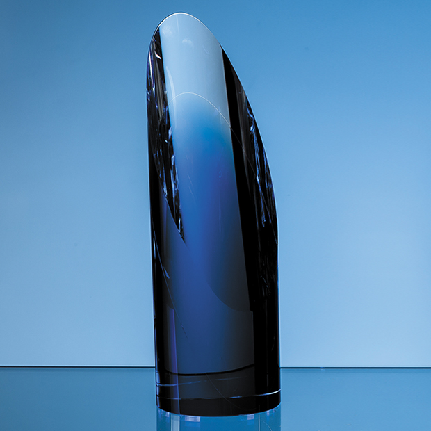23cm Clear & Sapphire Blue Optical Crystal Cylinder Award