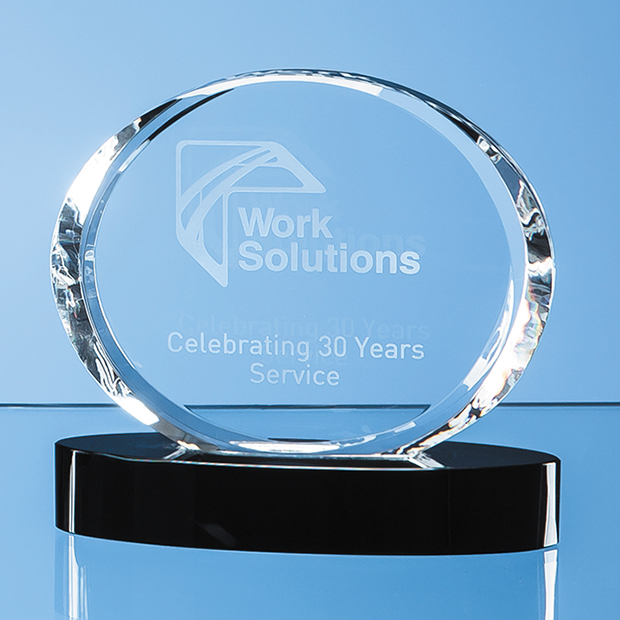 12cm Optical Crystal Oval Award Mounted On An Onyx Black Base