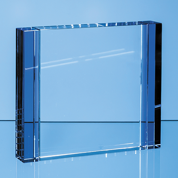 18cm Clear & Cobalt Blue Optical Crystal Column Rectangle Award
