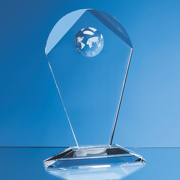 25.5cm Optical Crystal Arch Award With Recessed Globe