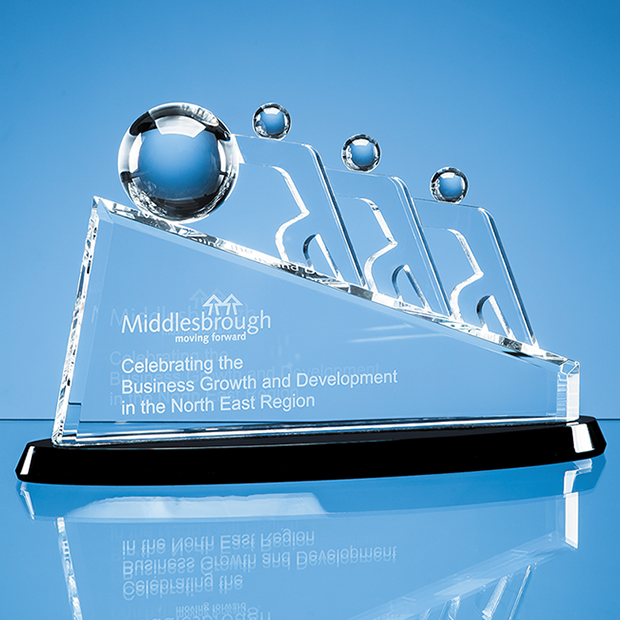 32cm Optical Crystal Slope Teamwork Award Mounted On An Onyx Black Crystal Base