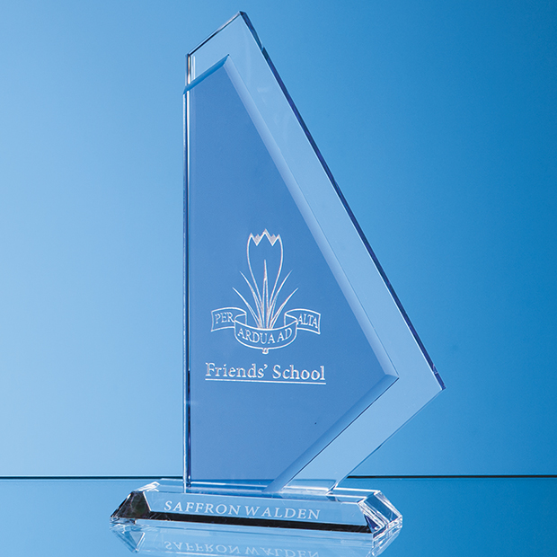25cm Clear & Cobalt Blue Optical Crystal Glacier Award
