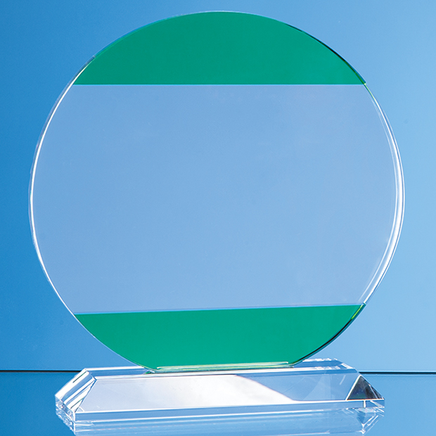 14cm Clear & Light Emerald Green Optical Crystal Circle Award