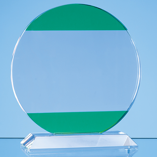 16.5cm Clear & Light Emerald Green Optical Crystal Circle Award