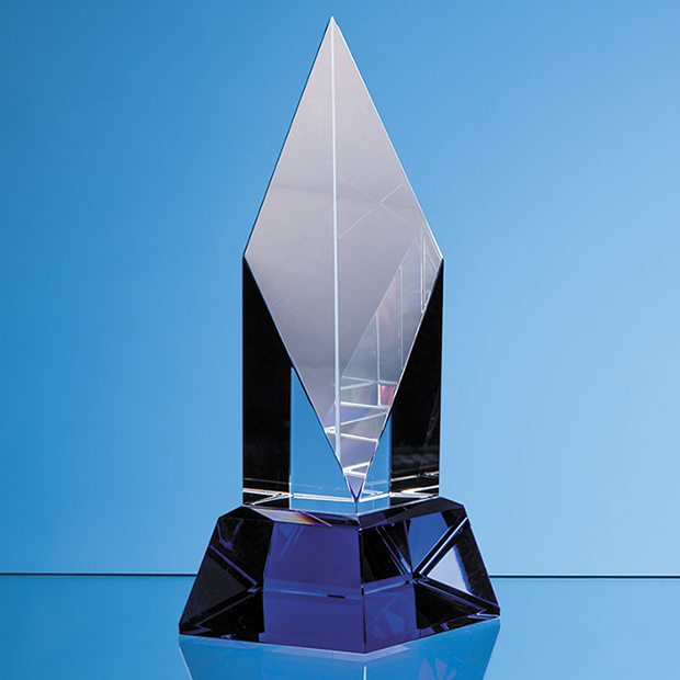 19cm Clear Optical Crystal Diamond Mounted On A Cobalt Blue Base