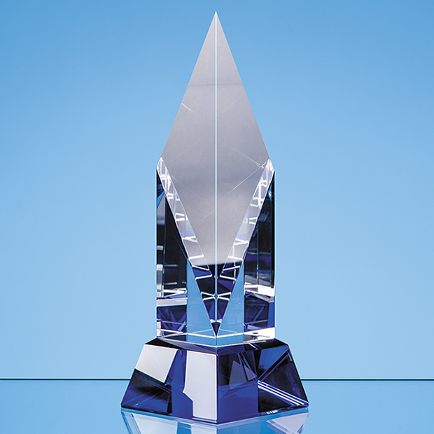 21.5cm Clear Optical Crystal Diamond Mounted On A Cobalt Blue Base