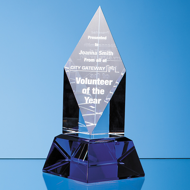24cm Clear Optical Crystal Diamond Mounted On A Cobalt Blue Base