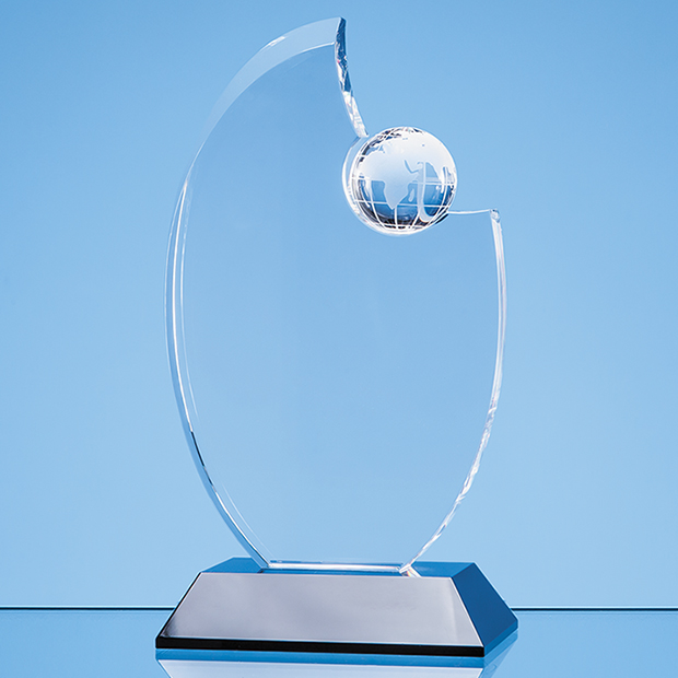 20.5cm Optical Crystal Globe Award Mounted On An Onyx Black Base