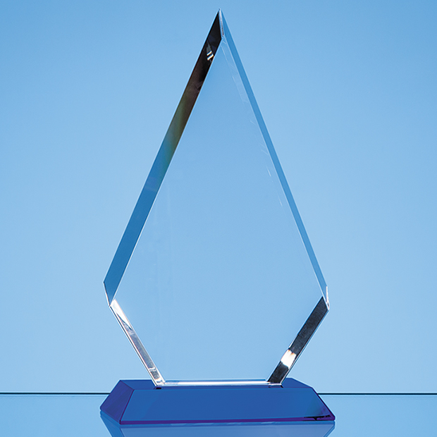 20.5cm Optical Crystal Facet Diamond Award On A Sapphire Blue Base