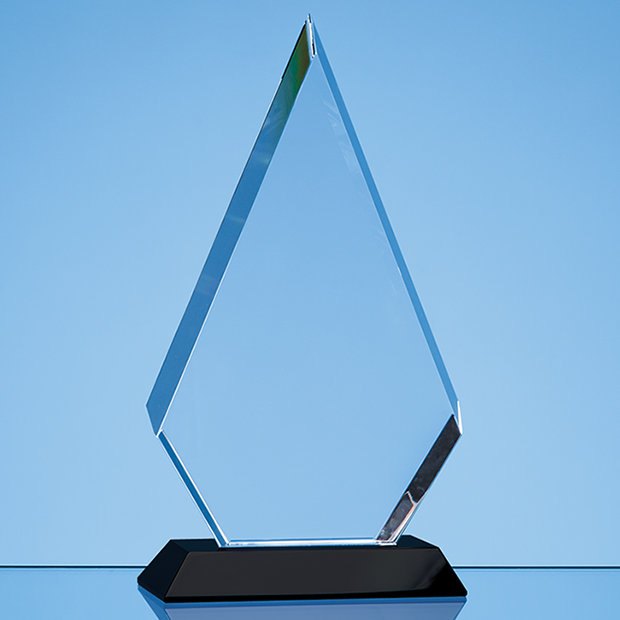 20.5cm Optical Crystal Facet Diamond Award On An Onyx Black Base